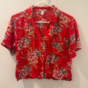 Women’s Forever 21 Short Sleeve Button Up Hawaiian Themed Crop Top- Small